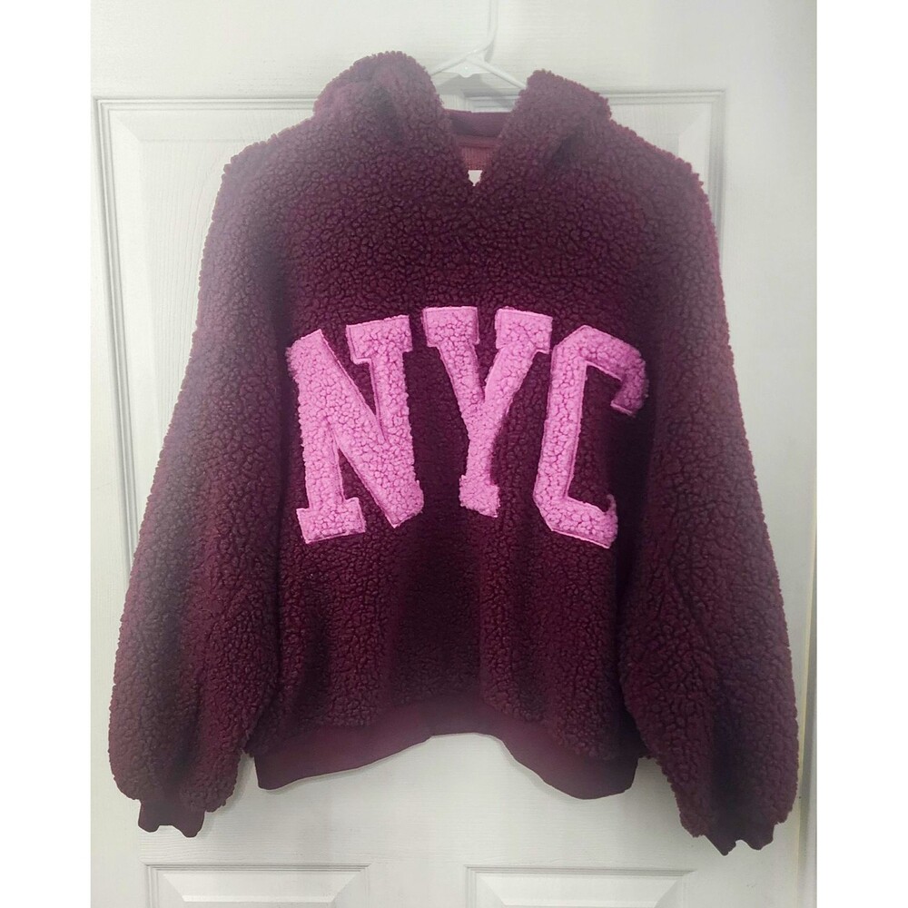 No Boundaries Women’s M Burgundy/Pink Fleece Pullover Hoodie NYC Logo